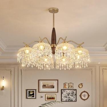 Imagem de Luminária pendente retrô americana de cristal - Design em vidro que protege os olhos, iluminação criativa pós-moderna para sala de estar, quarto e sala de jantar (8 lâmpadas)