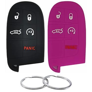 Imagem de REPROTECTING Capa de borracha de silicone compatível com Chrysler 200 300 Dodge Challenger Charger Dart Durango Journey Fiat 500 L X Jeep Cherokee Compass Grand Renegade (preto e roxo)