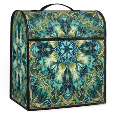 Imagem de Kitchen Aid Capa para misturador de flores mandala turquesa compatível com batedeiras de 6 a 8 litros, capas contra poeira com bolso com zíper, bolsa organizadora de auxílio de cozinha dobrável e