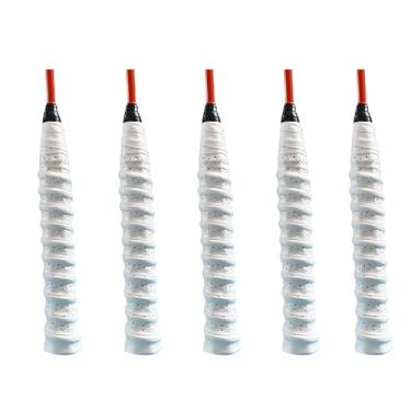Imagem de Pacote com 5 Overgrip perfurado antiderrapante - Fita de aderência de raquete de badminton de tênis super absorvente, melhor absorção e controle de suor (branca)
