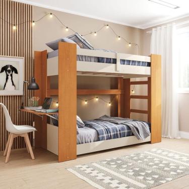 Imagem de Beliche Adulto com Mesa de Estudos Estrela Creme/Freijó