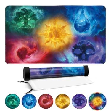 Imagem de FROGIGO Nebula Elemental Playmat for MTG – 24"x14" Cosmic Fantasy Game Mat with Prismatic Playmat Tube, Non-Slip Rubber, Five Mana Colors Universe Design for Magic The Gathering