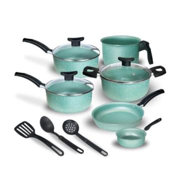 Imagem de Jogo de Panelas Antiaderente Premium 9 Peças com Tampas de Vidro – Conjunto Elegance Alumínio(Menta)