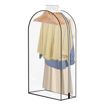 Imagem de Bolsa de vestuário transparente longa de 101,6 cm para pendurar roupas com zíperes, capa de plástico para pendurar com reforço de 25,4 cm para terno, casaco, vestido, camisa