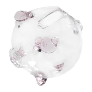 Imagem de Generic Cofrinho de porquinho de vidro transparente, caixa para guardar dinheiro que se abre, colecionável, enfeite, pote para economizar dinheiro, ideal para, Rosa 9x8cm