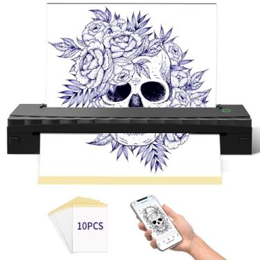 Imagem de NDYIN Impressora de estêncil de tatuagem, máquina de tatuagem térmica Bluetooth, impressoras de estêncil portáteis D80 para tatuagem com 10 peças de papel de transferência, compatível com iOS, Android
