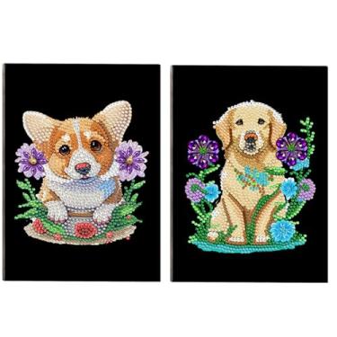 Imagem de MaiYiYi 2 PCS Dog Notebook Diamond Painting Kit Cute Dog Diary Book Diamond Art Pet Dog Notepad Diamond Painting by Numbers for Study Home Office Art Drawing (20X14 CM)