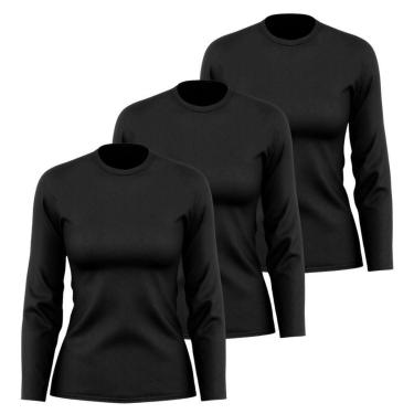 Imagem de Kit 3 Camisetas Manga Longa Segunda Pele Feminina Lisa Dry Academia Fit-Feminino
