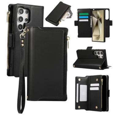 Imagem de Capa carteira para Samsung Galaxy S25 Ultra, bolso com zíper magnético [destacável] capa de couro com compartimentos para cartões e dinheiro, [bloqueio RFID] Capa com alça de pulso e cordão para