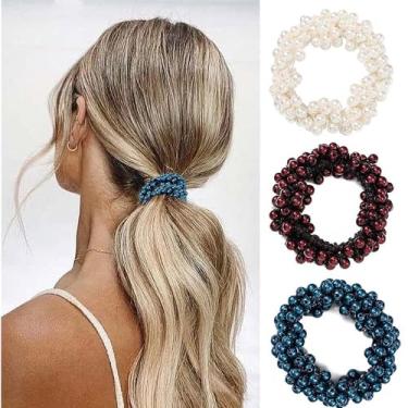 Imagem de Laço de cabelo com contas, corda de cabelo de cristal grande, elástico para rabo de cavalo (conjunto 5)