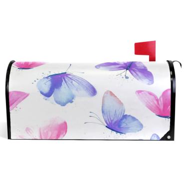 Imagem de TSENQUE Capas de caixa de correio rosa pastel roxas borboletas outono magnético sazonal vinil caixa de correio envoltório verão caixa de correio moderna decoração de jardim tamanho padrão 52,6 x 45,8