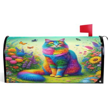 Imagem de TSENQUE Capas de caixa de correio magnéticas decorativas de outono envoltório de caixa de correio vinil à prova de intempéries decoração de caixa de correio colorido gato tamanho padrão 52,56 x 45,8