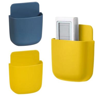 Imagem de 2 peças de caixa de armazenamento montada na parede, suporte de controle remoto, caixa de armazenamento de parede adesiva para telefones com controles remotos