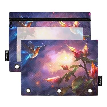 Imagem de Fantasia Flores e Pássaros Bolsa com zíper para fichário de 3 anéis, bolsa de lápis com zíper de 3 furos, para crianças, estudantes, material escolar macio bolsa de lápis