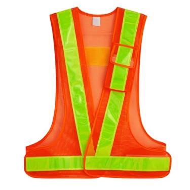 Imagem de YOA Colete de segurança Hi-Vis - refletivo em forma de V amarelo neon/laranja - malha respirável unissex tamanho único - para ciclismo e trabalho ao ar livre