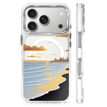 Imagem de casesok Capa para iPhone 17 Pro compatível com Magsafe, design estético claro bonito para meninas e mulheres, capa rígida protetora antiqueda para iPhone 17 Pro-Seaside Sunset Landscape Anime