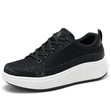 Imagem de AZBZCZ Tênis feminino plataforma confortável casual arco casual tênis caminhada, Preto/branco, 40