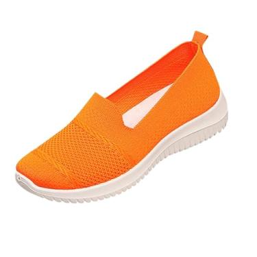 Imagem de Sapatos femininos de lona plus size elegantes e versáteis sapatos leves e confortáveis estilo primavera/verão moderno sola macia confortável sapatos de salto plataforma, Laranja, 40 BR