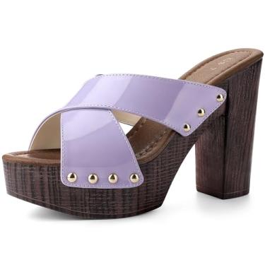 Imagem de Perphy Sandálias femininas de salto grosso com tiras cruzadas, Roxa, 38