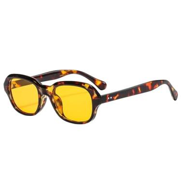 Imagem de Óculos de Sol UV400 - Lentes Ovais Transparentes Estilo Oceano com Rebites, Unissex, para Esportes ao Ar Livre, Corrida e Ciclismo, Estampa de Leopardo Amarela