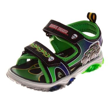 Imagem de Monster Jam Sandália esportiva LED Light Up Grave Digger Megalodon Monster Truck para meninos El Toro Loco Sandálias para meninos e crianças pequenas / crianças grandes, Preto/Verde, 15