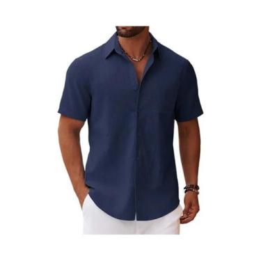 Imagem de Camisa Masculina Leve De Manga Curta Para O Verão Com Bolso No Peito, 