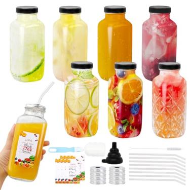 Imagem de CEYAZYE Pacote com 8 garrafas de vidro com tampas de 473 ml, o kit inclui canudos de aço inoxidável, 2 tipos de tampas, adesivos, etiqueta, funil, escova de limpeza