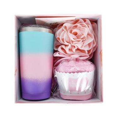 Imagem de Conjunto de Presente Caneca Café com Tampa Cartões Saudação Meias Banho Palito Copo Isolado Aço Inoxidável Reutilizável Ótimo Aniversário Esposa Irmã