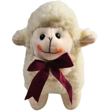 Imagem de Ovelha Redonda Laço Bordo Pelúcia Fofinha Decoração Nicho Pelúcia Meni