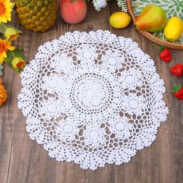 Imagem de DOPENSPI Toalha de mesa de crochê feita à mão, toalha de mesa de renda de crochê, toalha de mesa de renda de algodão, toalha de mesa decorativa sobreposta para mesa de jantar, cômoda e festa de