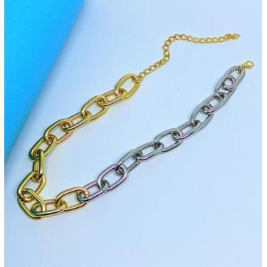Imagem de Colar Choker Feminina Corrente Elo Grosso dois Banhos Mix Dourado com 