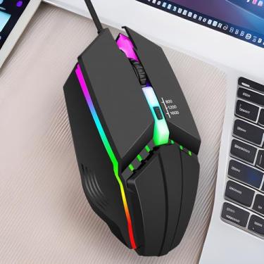 Imagem de Mouse para jogos com fio 800/1200/1600 DPI, mouse USB óptico para laptop/desktop, luz RGB (preto)