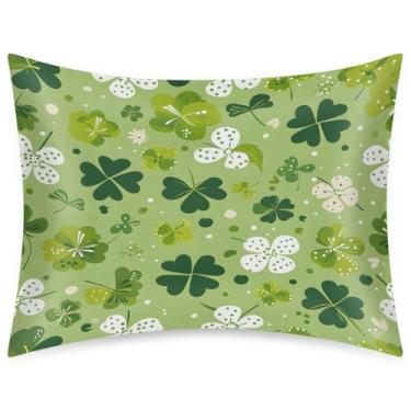 Imagem de Capa de almofada de seda acetinada verde 7 para o dia de São Patrício para cabelo e pele, tamanho padrão, capa de almofada de seda macia com fecho de envelope estampada, capas de almofada refrescantes