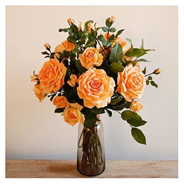 Imagem de DJVHSRI Conjunto de flores artificiais, flores artificiais, rosa, decoração de sala de estar, mesa de trabalho, salão, escritório, restaurante, decoração de arte floral, flores