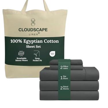 Imagem de Conjunto de lençóis de luxo Cloud Scape Linen 100% algodão egípcio (King dividido, carvão)