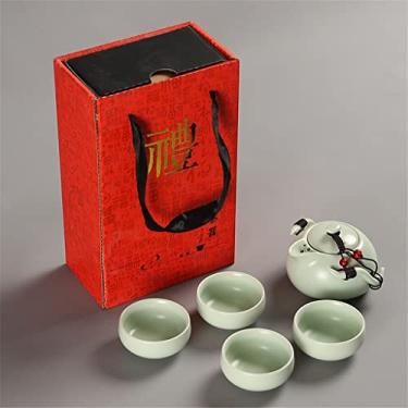 Imagem de Conjunto de chá chinês para viagem conjunto de chá de Kung Fu bule portátil de porcelana chá Gaiwan xícaras de chá de ferramenta (cor: verde, tamanho: 23 * 15 * 7,5 cm)