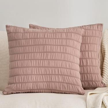 Imagem de JELLYMONI Capa de almofada Seersucker 46 x 45 cm, pacote com 2 capas de almofada texturizadas com fecho de zíper, fronha decorativa rosa fumê respirável para roupa de cama e sofá elegantes (enchimento