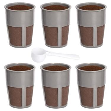 Imagem de Podoy Filtro interno de café extra reutilizável K250 compatível com Keurigg My K Cup 2.0 K300 K350 K375 K400 K450 K475 cinza universal (pacote com 6) com colher de café