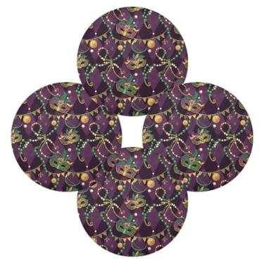 Imagem de Wassud Jogo americano conjunto de 4 tapetes de mesa redondos com design de máscara de carnaval para cozinha e jantar, tapetes laváveis resistentes ao calor, decoração de mesa 39 cm