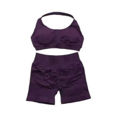 Imagem de Conjunto De Top E Shorts Sem Costura De Cintura Alta Para Academia, Ro