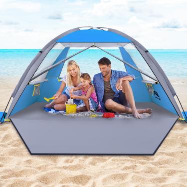 Imagem de HAPPY TRAVEL Barraca de Praia, Abrigo de Proteção Solar Upf 50+ com Proteção Uv para 3/4/5/6/7/8 Pessoas, Dossel de Praia Portátil para Família e Bebê, Cabana de Praia Leve e Fácil de Configuração com