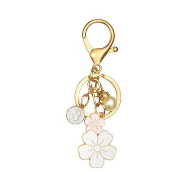 Imagem de Chaveiro Feminino Fofo Com Flor E Pingente De Inicial Para Carteira, B