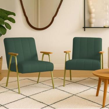 Imagem de Poltrona Sala Decorativa Industrial Dourado Kit 2 Laurita Linho K01 - 