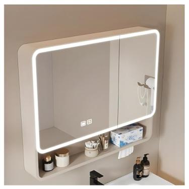 Imagem de Armário de remédios iluminado por LED com espelho – montado na parede, desembaçamento, barra de toalha, escurecimento contínuo, acabamento branco, 78,7 x 12,7 x 89 cm – solução de armazenamento de