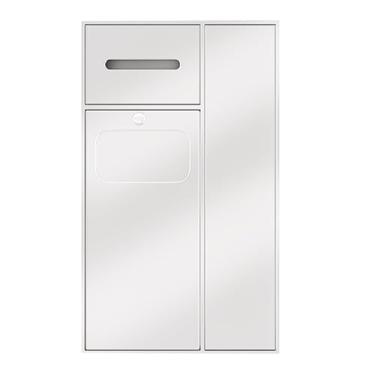 Imagem de Nicho de aço inoxidável embutido oculto, 4 em 1, sala de estar, chuveiro, banheiro, divisória, lixeira, papel higiênico, xampu, artigos de higiene, prateleira de armazenamento de lixeira (branco, 67 x