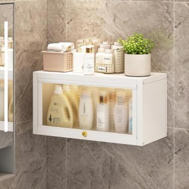 Imagem de Armário de armazenamento de banheiro montado na parede com porta de acrílico, armário de remédios de metal sobre o banheiro, armário cosmético sem perfuração, organizador de pendurar para banheiro