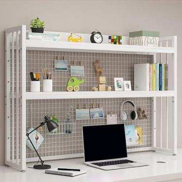 Imagem de Organizador de estante de mesa camada dupla com moldura de aço e material de placa de madeira, suporte de carga estável para escritório, decoração de casa, cozinha (cor: branco, tamanho: 65 * 24 * 98