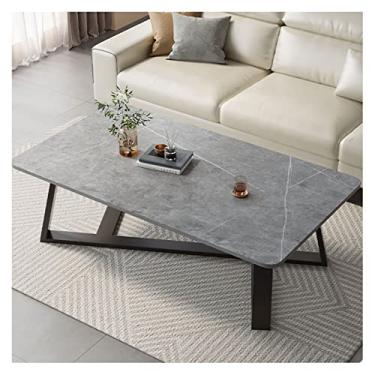 Imagem de Exibe mesa de centro de 99 cm com mesa de pedra e moldura de metal, mesas retangulares modernas para sala de estar, sala de hóspedes, recepção diária (cinza)