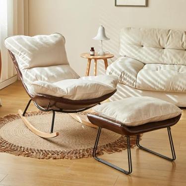 Imagem de Cadeira de balanço interna aconchegante com descanso para os pés – Cadeira de braço basculante moderna para quarto e sala de estar – Cadeira de leitura perfeita para o máximo conforto