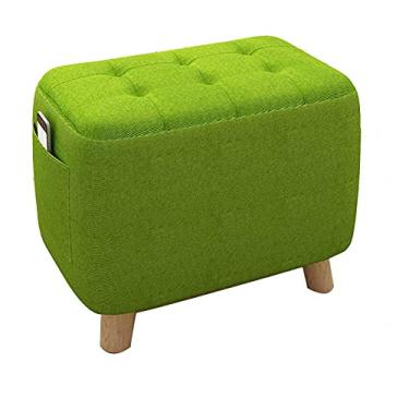 Imagem de Pufe quadrado de madeira, macio acolchoado para sala de estar, quarto e pátio - banco de sapatos elegante e descanso para os pés - verde escuro, 45 x 25 x 35 cm (18 x 10 x 14 polegadas)